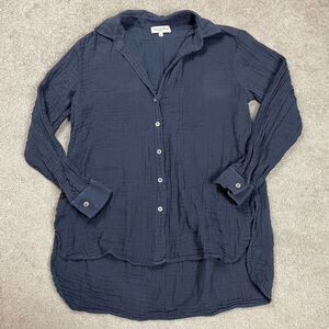 Michael Stars Womens XS Button Front Shirt Blue High Low Long Sleeve Gauzy NWOT